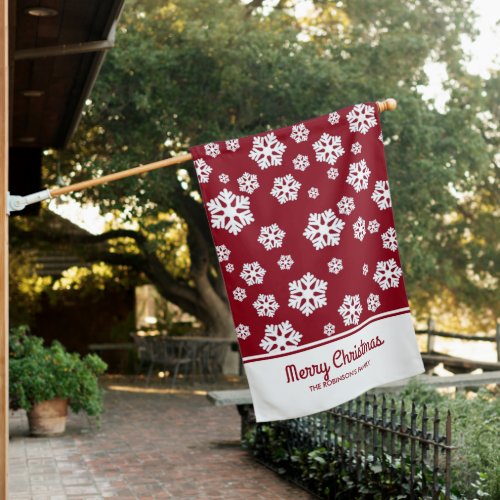 Chic White Snowflakes Nordic Pattern on Dark Red House Flag