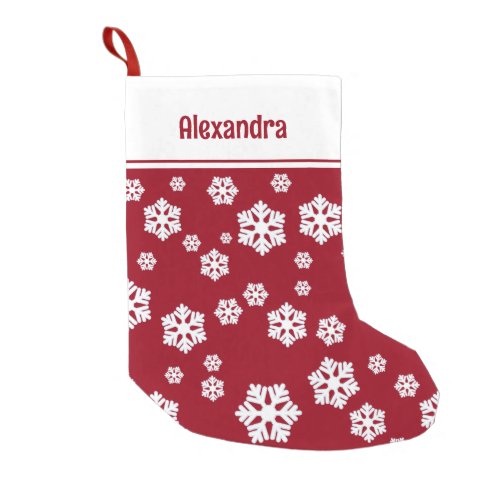 Chic White Snowflakes Nordic Pattern on Dark Red M Small Christmas Stocking
