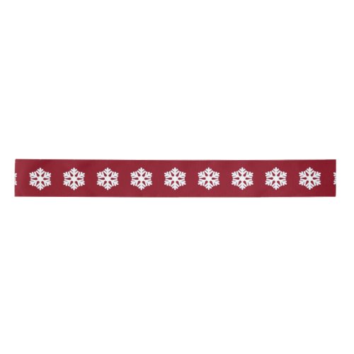 Chic White Snowflakes Nordic Pattern on Dark Red Satin Ribbon