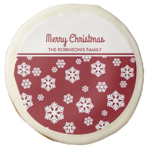 Chic White Snowflakes Nordic Pattern on Dark Red Sugar Cookie