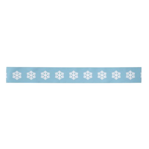 Chic White Snowflakes Nordic Pattern on Light Blue Satin Ribbon