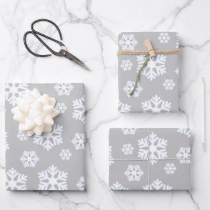 Chic White Snowflakes Nordic Pattern on Light Gray Wrapping Paper Sheets