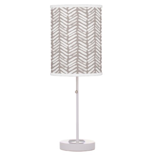 Chic White Taupe Beige Abstract Chevron Art Table Lamp