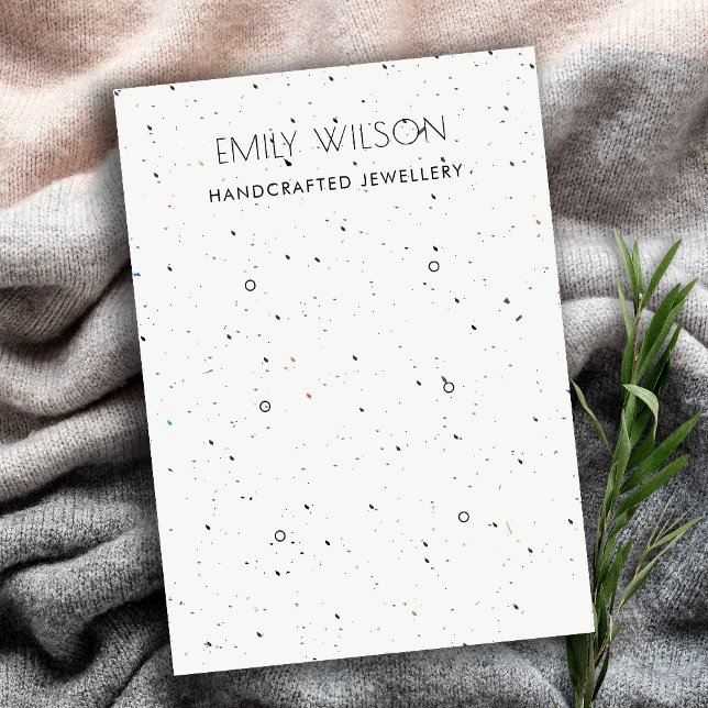 CHIC WHITE TERRAZZO TEXTURE 3 EARRING DISPLAY LOGO BUSINESS CARD (Creator Uploaded)