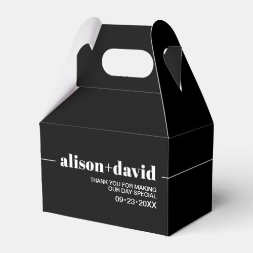 Chic white typography black minimalist wedding favor boxes