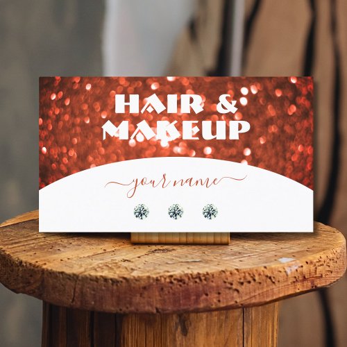 Chic White Vermilion Red Sparkle Glitter Glamorous Business Card