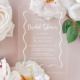 Chic White Wavy Frame Bridal Shower Acrylic Invitations