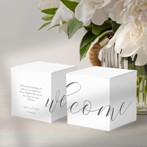 Chic White Wedding Welcome  Thank You Favor Box