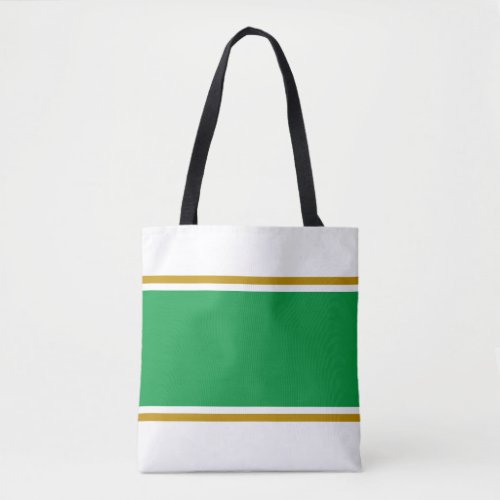 Chic White Wide Kelly Green Brown Racing Stripes Tote Bag