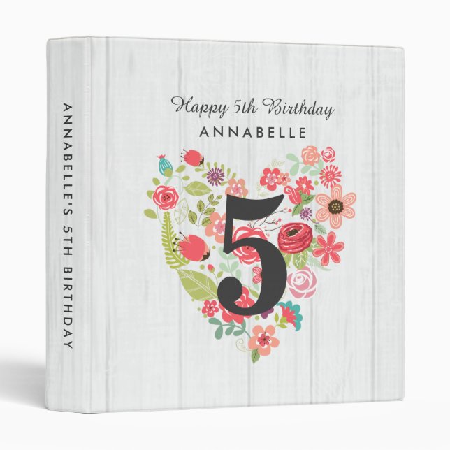 Chic White Wood & Floral Happy Birthday Scrapbook 3 Ring Binder (Front/Spine)