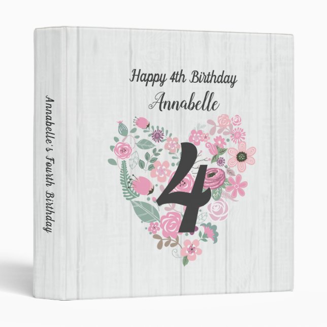 Chic White Wood & Floral Happy Birthday Scrapbook Binder (Front/Spine)