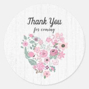 Chic White Wood & Whimsical Floral Thank You Favor Classic Round Sticker