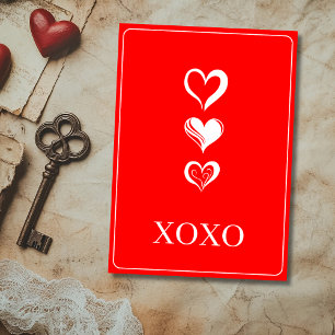 Chic White Xoxo Three Cutout Heart Red Gift Tags Holiday Card