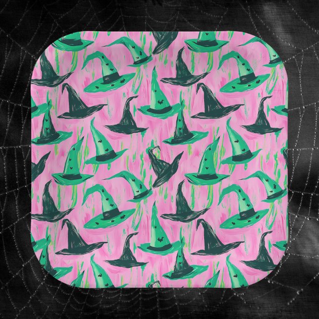 Chic Wicked Witch Hats Green and Black  Paper Plates (Creator Uploaded)