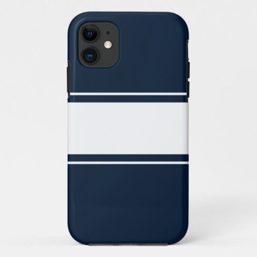 Chic Wide White Racing Stripes On Bold Navy Blue iPhone 11 Case
