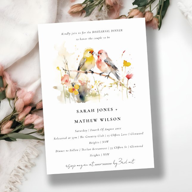 Chic Wild Botanical Love Birds Rehearsal Dinner Invitation (Creator Uploaded)