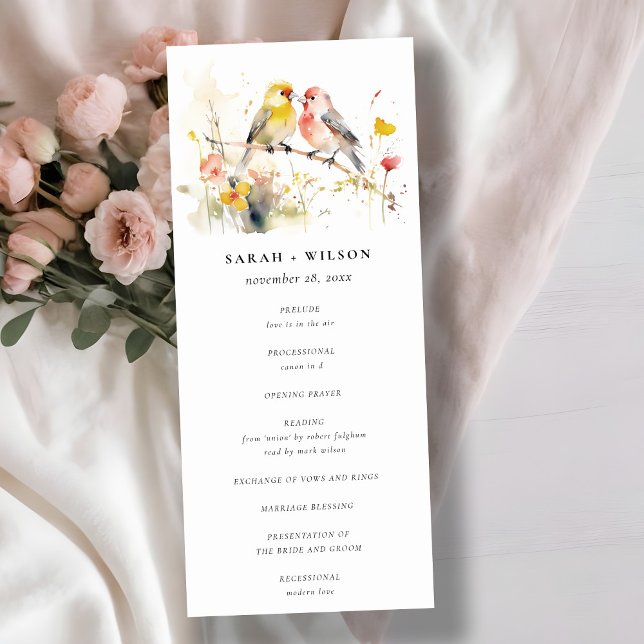 Chic Wild Botanical Love Birds Wedding Progrom Invitation (Creator Uploaded)