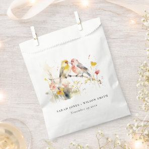Chic Wild Botanical Watercolor Love Birds Wedding Favor Bag