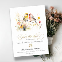 Chic Wild Botanical Watercolor Love Birds Wedding