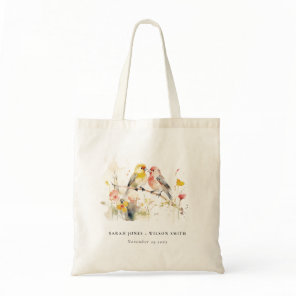 Chic Wild Botanical Watercolor Love Birds Wedding Tote Bag