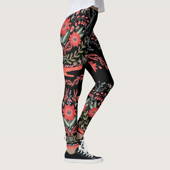 Chic Wild Flower Folk Art Leggings (Right)