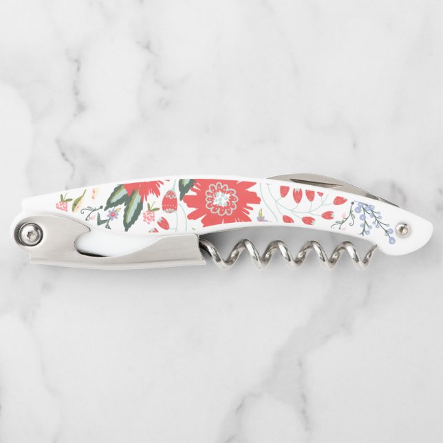 Chic Wild Flower Folk Art Waiter's Corkscrew (Front)