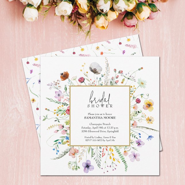 Chic Wildflower Bridal Shower Invitation (Chic wildflower bridal shower invitations, 5.25" x 5.25" - PRINTED and/or INSTANT DOWNLOAD)