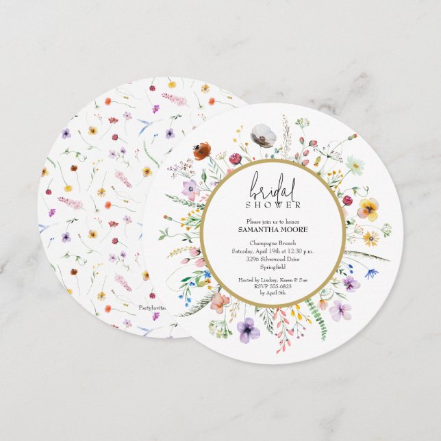 Chic Wildflower Bridal Shower Round Invitation (Front/Back)
