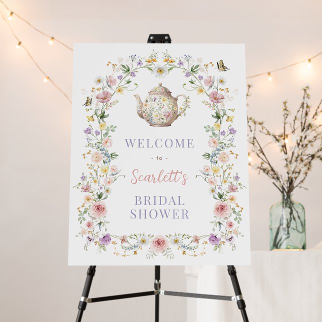 Chic Wildflower Bridal Shower Tea Party Welcome  Foam Board (In Situ (Stand))