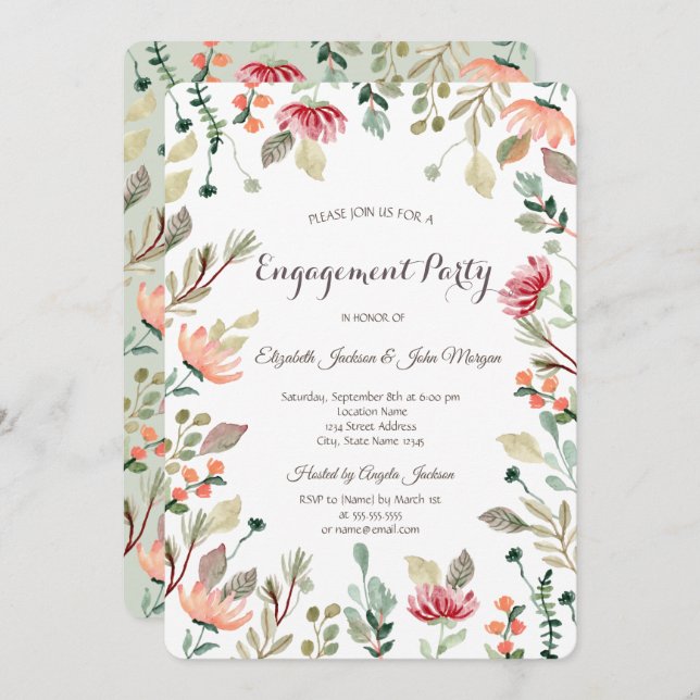 Chic Wildflower Engagement   Invitation (Front/Back)