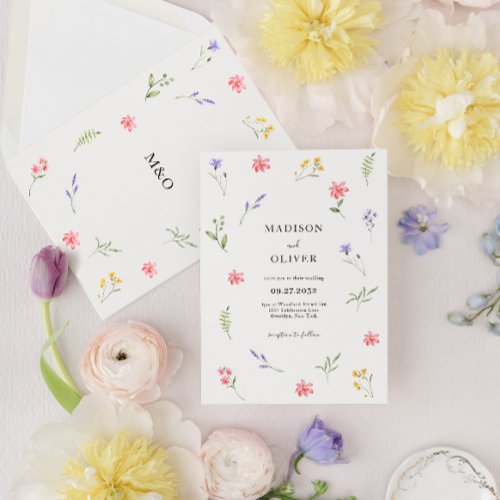 Chic Wildflower Floral Foliage Watercolor Wedding Invitation