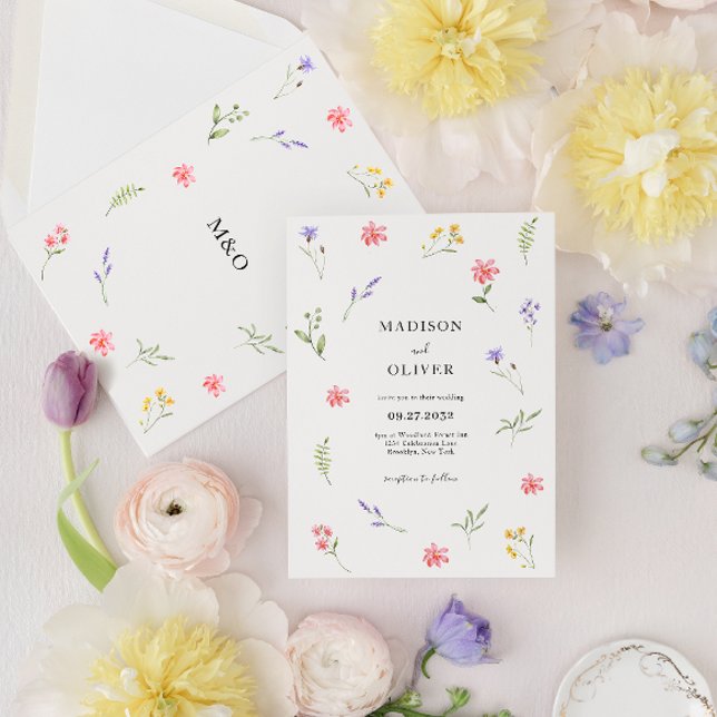 Chic Wildflower Floral Foliage Watercolor Wedding Invitation (Creator Uploaded)