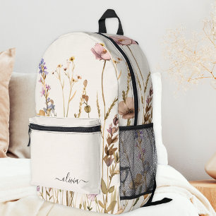 Chic Wildflower Floral Pattern Custom Script Name Printed Backpack