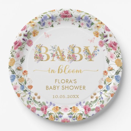 Chic Wildflower Garden Wreath Baby in Bloom Shower Paper Plates
