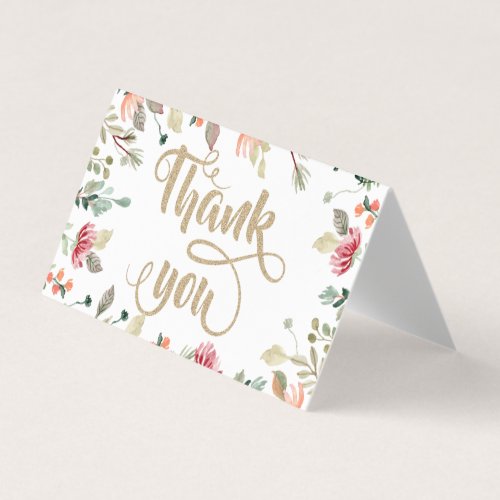 Chic Wildflower Glittery Thank You Business Card
