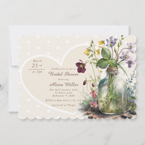 Chic Wildflower Mason Jar Blush Bridal Shower Invitation