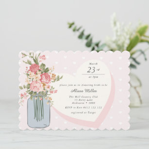 Chic Wildflower Mason Jar Blush Bridal Shower Invitation