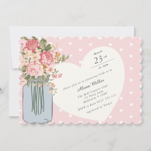 Chic Wildflower Mason Jar Blush Bridal Shower Invitation