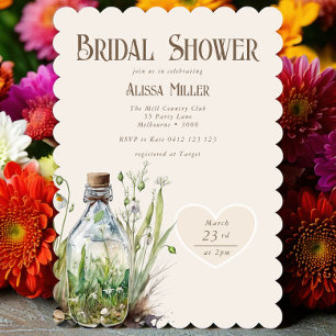 Chic Wildflower Mason Jar Tan Bridal Shower Invit Invitation