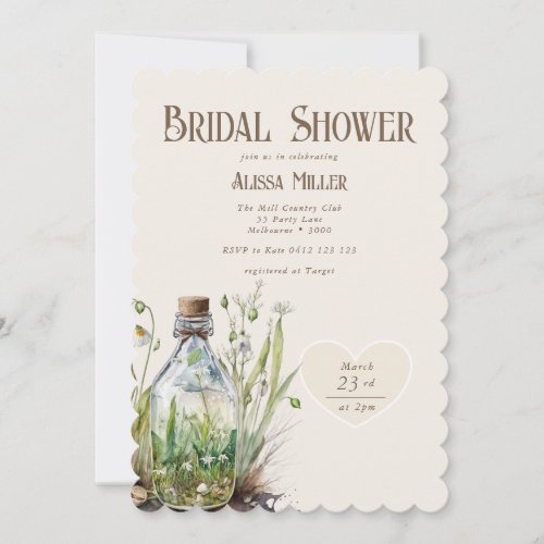 Chic Wildflower Mason Jar Tan Bridal Shower  Invit Invitation