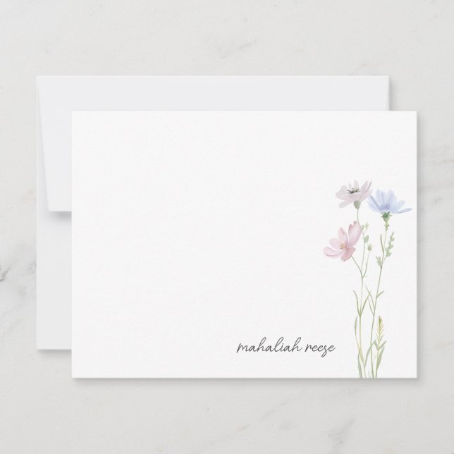 Chic Wildflower Meadow Calligraphy Personalized Note Card (Front)