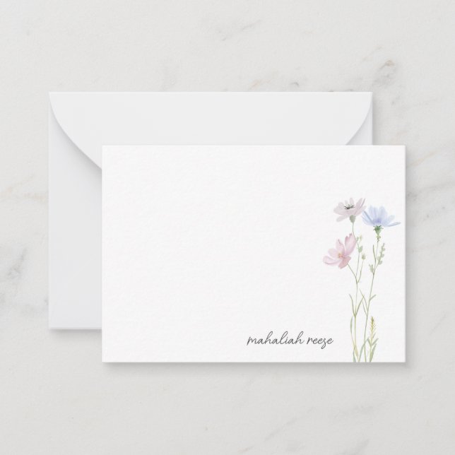 Chic Wildflower Meadow Calligraphy Personalized Note Card (Front)