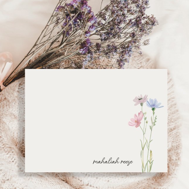 Chic Wildflower Meadow Calligraphy Personalized Note Card (Creator Uploaded)