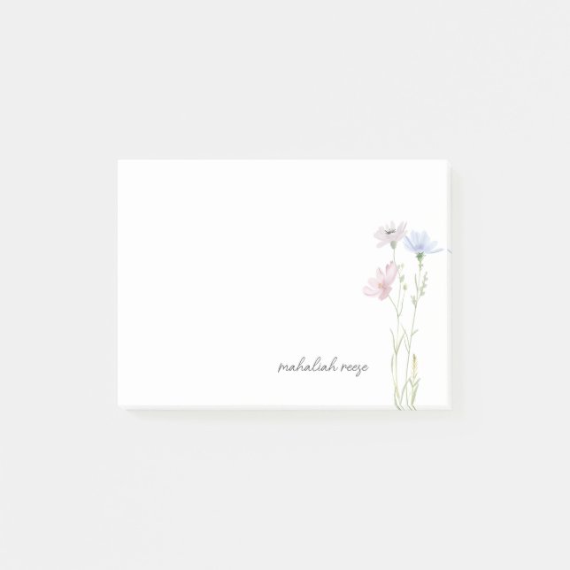 Chic Wildflower Meadow Calligraphy Personalized Post-it Notes (Front)