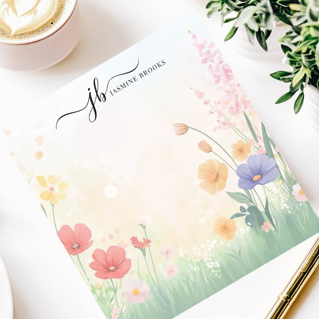 Chic Wildflower Meadow Watercolor Personalized Notepad (Creator Uploaded)