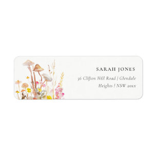 Chic Wildflower Mushroom Autumn Botanical Address Label