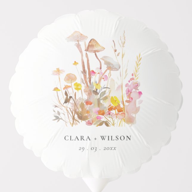 Chic Wildflower Mushroom Autumn Botanical Wedding Balloon (Front)