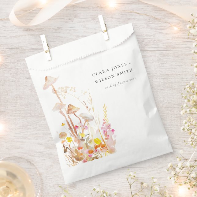 Chic Wildflower Mushroom Autumn Botanical Wedding Favor Bag (Clipped)