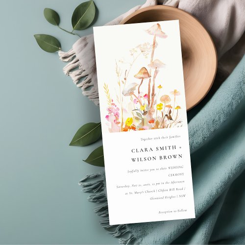 Chic Wildflower Mushroom Autumn Botanical Wedding Invitation