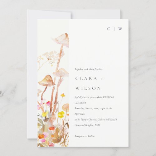 Chic Wildflower Mushroom Autumn Botanical Wedding Invitation